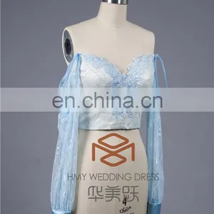 Elegant SHMY-C011 Light Blue Long Sleeve Soft Lace Sweetheart Neckline Bolero thumbnail-2