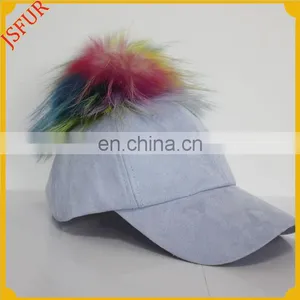 Raccoon Fur Pom Pom Women Hip Hop Spring Sports Cap thumbnail-2