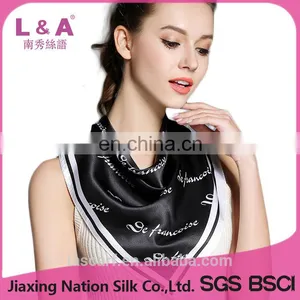 2017 New Black and White Silk Scarf for Women Neckerchief Print Silk Scarf thumbnail-1