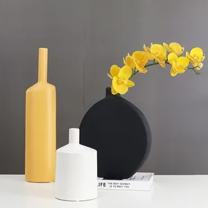 Circular Chinese Large White Black Elegant Round Vase For Hotel Office Home Showroom thumbnail-1