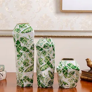 Jingdezhen New Chinese Style Electroplate Fashion Green Ceramic Vase For Coffee Shop thumbnail-1