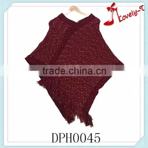 Wholesale Latest Design Women Crimson Shining Crochet Knit Women Pullover Poncho Sweater thumbnail-1