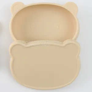 Cute Animal Bear Kids Tableware Dinner Dish Feeding Plate With Lid Baby Silicone Tableware thumbnail-3