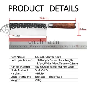 Professional Custom 6.5 Inch Kitchen Meat Cutting Knives Double Steel Head Wood Handle Stainless Steel Small Cleaver Knife thumbnail-4