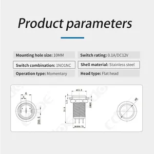 Waterproof 10mm Stainless Steel Flat Round Head 1no1nc Electric Push Button Self Recovery thumbnail-3