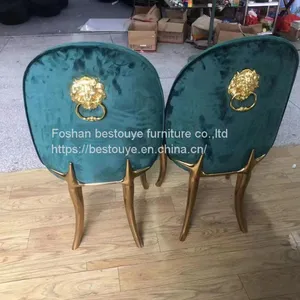Nordic Velvet Gold Stainless Steel Leg Upholstery Modern Leather Designer Dining Chair Chairs For Dining Table thumbnail-3