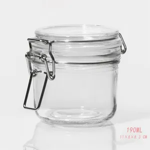 Glass Jar for Powdery Substances, 190ml, 200ml, 250ml, With a Buckle Lock, Transparent Glass Material thumbnail-1