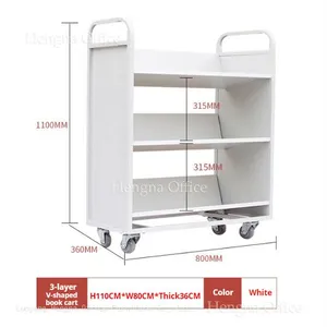 Metal Library Hand Truck: Stable V Shaped Platform | Anti-Topple Book Transport Cart | Double Sided Slanted Shelving Trolley With Universal Wheels thumbnail-4