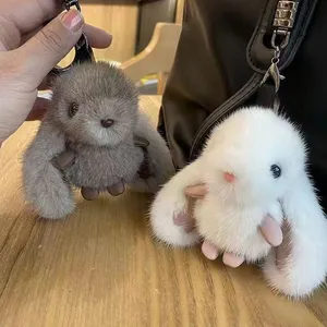 Faux Mink Fur Rabbit Keychain, Plush Cute Rabbit Pendant, Artificial Fur Cute Rabbit Bag Accessory thumbnail-1