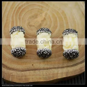 LFD-0043B Wholesale Shell Beads Engraved Flowers White Round Tube Connector Paved Crystal Rhinestone Spacer Beads Jewelry thumbnail-4