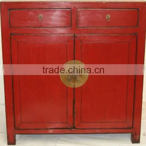 Chinese Antique Furniture Red Shanxi Pine Wood Two Drawer Two Door Cabinet thumbnail-1