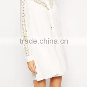 Women Long-sleeve Long Casual Shirt Blouse Dress Tops White Loose Cstom T-shirt With Lace 2015 thumbnail-4