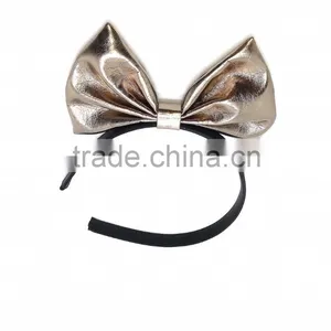 Fashion Hair Accessories 2016 Hairband With Bow for Women Adult Cute Head Wrap Hair Ties Knot Gold Leather Hair Bow Hair Band thumbnail-1