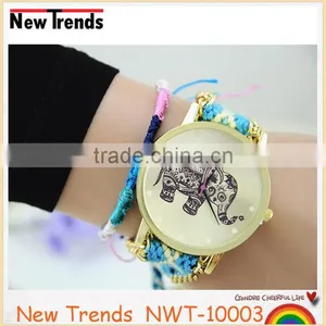 2015 Fashion Knitted Handmade Elephant Bracelet Watch With Multi-color Strap thumbnail-1