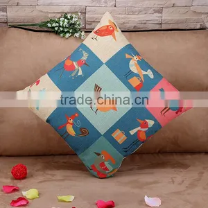 2015 Cotton and Linen Hold Pillow Cartoon Illustration Wind Happy Bird Cushion Cover thumbnail-2