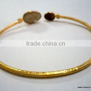 Vermeil Sterling Silver Rose Cut Bangle, Gold Plated Sterling Silver Bangle, Rose Cut Gold Plated Bangle thumbnail-3