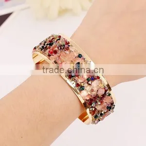 Brand New Vintage Gold Bracelets Bangles Crystals Flower Open Cuff Bangle thumbnail-1