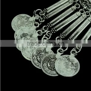 2016 New Fashion Gypsy Bohemian Boho Jewelry Antique Silver Tassels Long Carving Coins Necklace For Women thumbnail-6