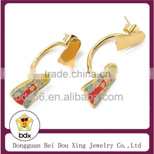 Classic Religious Accessory Stainless Steel Jewelry Gold Plated Chirstians Cartoon Style Enamel Virgin Mary Picture Stud Earring thumbnail-1