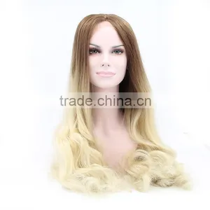 Cheap Extra Long Synthetic Lace Front Wig Heat Resistant Wavy Dark Root Brown to Blonde Wig Natural Wig thumbnail-1