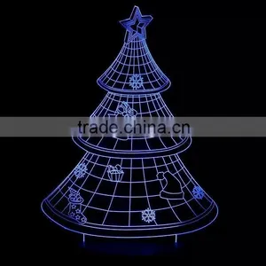 3D Optical Illusion Christman Tree Night Lamp Night Light 10 Colorful LEDs Ultra-thin Acrylic Light Panel AA Battery or DC 5V thumbnail-3