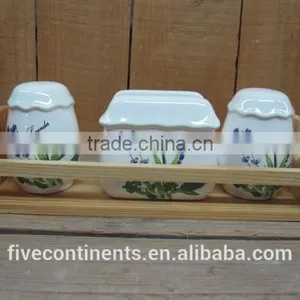 New Lavender Design Ceramic Salt and Pepper Shaker Set With Wood thumbnail-1