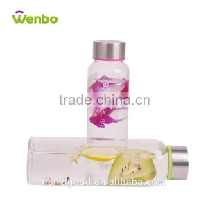 Colorful Sport Portable High Glass Water Bottle Drinking Glass With Silicon Case thumbnail-1