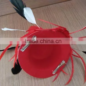 2016 New Fashion Red Party Girl Hair Decor Feather Mini Top Hat With Clips thumbnail-3
