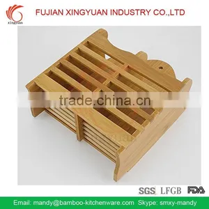 Bamboo Kitchen Utensil Caddy, Bamboo Utensils Drying Holder thumbnail-2