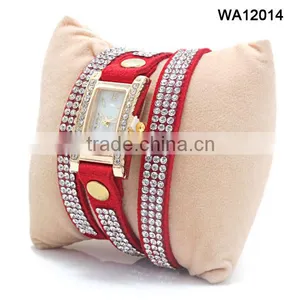 (WA12014) Fashion Color Korea Velvet Alloy Lady Rhinestone Watch thumbnail-1