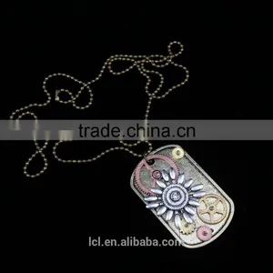 2015 Yiwu Fashion Imitation Jewelry Hot Sale Steampunk Necklace Dog Tag Gear Steam Flower Pendant Cameo Statement Necklace thumbnail-4