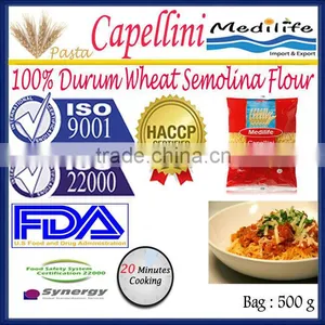 Durum Wheat Semolina Capellini Pasta,Capellini Pasta High Quality,Capellini 500g Bag,20 Min Cooking thumbnail-1