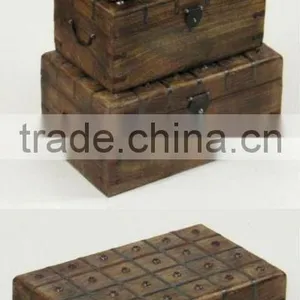 Antique Wooden Pirate Chest Box Iron Strip thumbnail-1