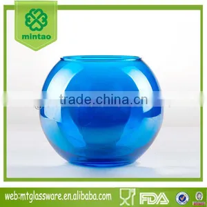 Decorative Blue Color Glass Hurricane Vase Top Grade Fish Bowl thumbnail-1
