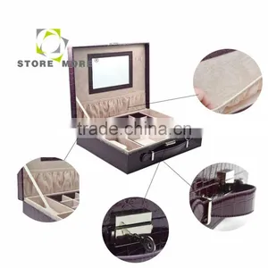 Leather Watch Organizer Storage Case Jewelry Box With Lock & Mirror thumbnail-5