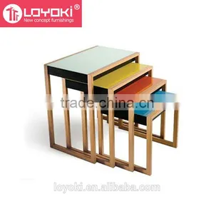 Colorful Set of 4 Nesting Table New Carative MDF Wood Coffee Table With Glossy Painting End Table Wholesale thumbnail-1