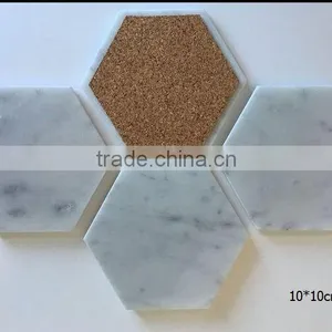 Hexagon Shape White Carrara Marble Stone Coasters With Cork Backing thumbnail-1