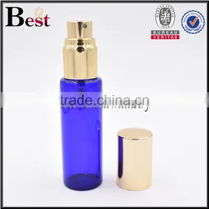 Wholesale Best Selling Cosmetic Packaging Golden Aluminum Spray Bottle Perfume Blue Glass Perfume Bottle 30ml China Manufacture thumbnail-2