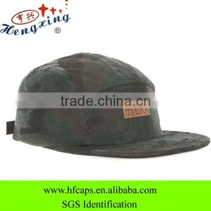 5 Panel Hat Flat Brim Custom Corduroy Camo Print 5 Panel Caps thumbnail-1