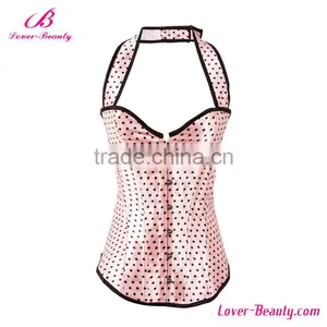 Pink Dot Pattern Overbust Gothic Plus Size Corset Steampunk thumbnail-1