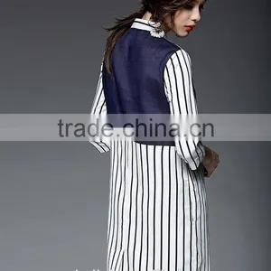 Outdoor Custom Cheap Lady Striped Breathable Linen Shirt Nice Design thumbnail-3