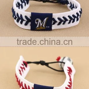 U.S. Major League Baseball Leather Braided Bracelet, Baseball Sports Leather Bracelet,custom Logo Leather Bracelet for Promotion thumbnail-1