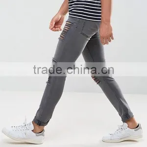 New Style Custom Men's Skinny Jeans Pants With Extreme Rips in Grey Wash thumbnail-3