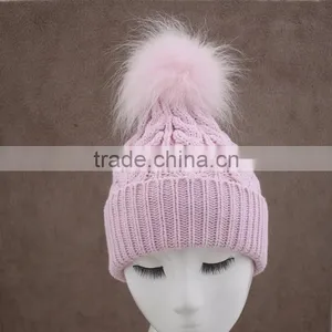 Myfur Stylish Animal Fur Ball Hat Fluffy Raccoon Pom Poms Knit Hat thumbnail-2