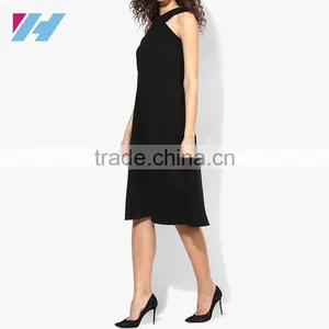 YIHAO New Fashion Apparel Sleeveless Black Solid Shift Dress Women Casual Bandage Midi Dress thumbnail-3