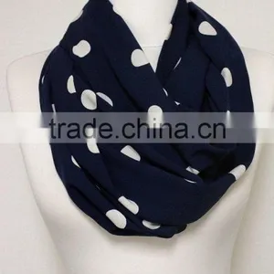 White on Navy Blue Polka Infinity Scarf, Circle Scarf, Loop Scarf, Scarves, Spring - Fall - Winter Fashion thumbnail-1