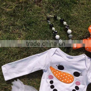 Baby Clothes Winter Boutique Smiling Face Baby Rompers White Tutu Dress Long-sleeve Girls Matching Necklace and Bow Jump Suits thumbnail-3