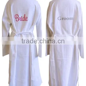 Bride Robe Customized Logo Cheap Cotton Waffle Hotel Bath Robe WR1-0013 thumbnail-1