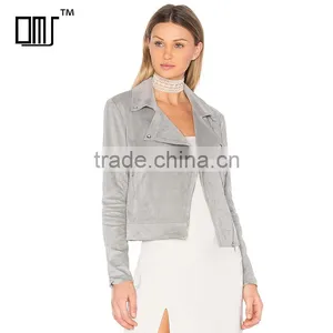 Autumn 2018 Lady Clothing Silver Faux Suede Zip up Motorcycle Jacket thumbnail-1
