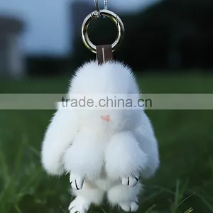 Mink Fur Rabbit Shape Key Chain Different Colors Fur Ball Keychain for Girl's Bag thumbnail-1